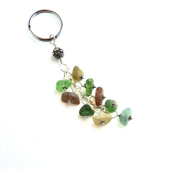 multi color sea glass keychain dangle