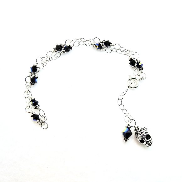 black crystal skull dangle anklet