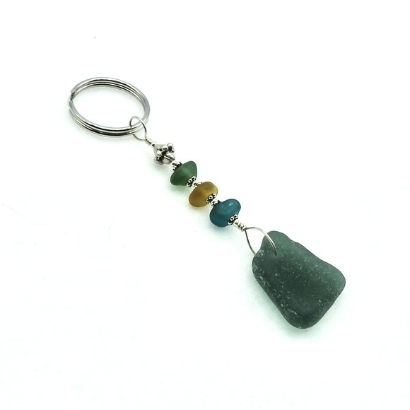 teal and brown beach keychain 