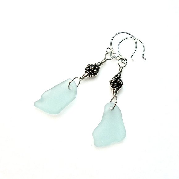 aqua blue sea glass dangles