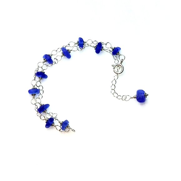 cobalt blue sea glass anklet