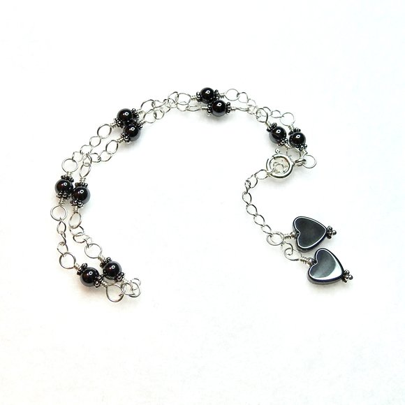 black Hematite heart ankle jewelry