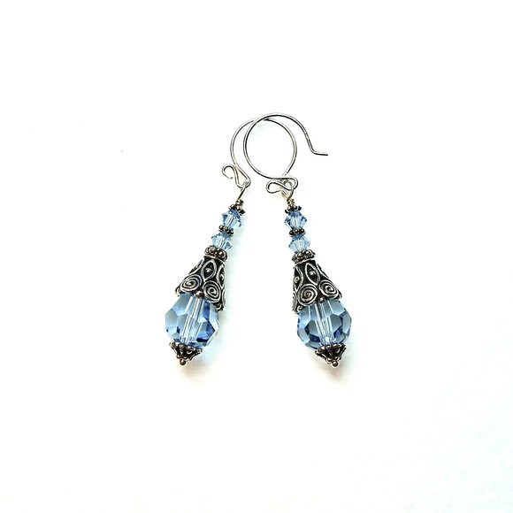 aqua blue crystal cone earrings