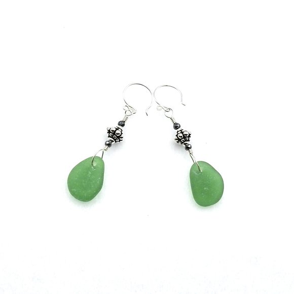 Green Sea Glass Earrings