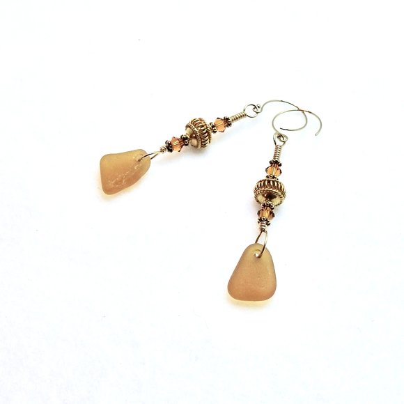 amber sea glass Bali earrings