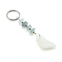 Real Sea Glass Keychain Gifts for Friends, White Pendant Handcrafted Unique Keyring 