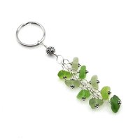 Green Beaded Keyring, Real Sea Glass Keychain, Handmade Car Key Accessories