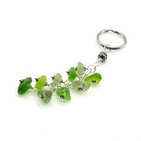Green Beaded Keyring, Real Sea Glass Keychain, Handmade Car Key Accessories