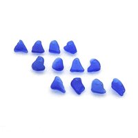Tiny Blue Sea Glass Unique Beads for Jewelry Making, Sew on Charms for Crafting