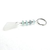 Real Sea Glass Keychain Gifts for Friends, White Pendant Handcrafted Unique Keyring 