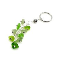 Green Beaded Keyring, Real Sea Glass Keychain, Handmade Car Key Accessories