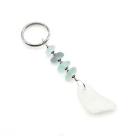 Real Sea Glass Keychain Gifts for Friends, White Pendant Handcrafted Unique Keyring 