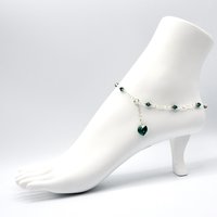 Emerald Green Crystal Heart Anklet Handmade Ankle Bracelet Love Themed Jewelry 