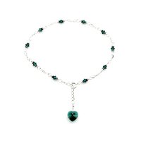 Emerald Green Crystal Heart Anklet Handmade Ankle Bracelet Love Themed Jewelry 