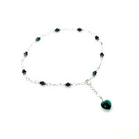 Emerald Green Crystal Heart Anklet Handmade Ankle Bracelet Love Themed Jewelry 