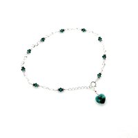 Emerald Green Crystal Heart Anklet Handmade Ankle Bracelet Love Themed Jewelry 