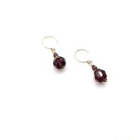 Dark Purple Short Crystal Earrings Gold Pierced Dangle February Birthstone Jewelry Gifts 