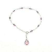 an anklet for women with light amethyst purple crystal beads and baroque charm dangle