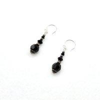 black and silver dangle handmade pierced earrings for women