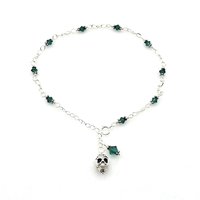 Skull Ankle Bracelet Emerald Green Adjustable Silver Chain Anklet for Women Ladies Handmade Gifts