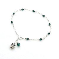 Skull Ankle Bracelet Emerald Green Adjustable Silver Chain Anklet for Women Ladies Handmade Gifts