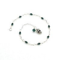 Skull Ankle Bracelet Emerald Green Adjustable Silver Chain Anklet for Women Ladies Handmade Gifts
