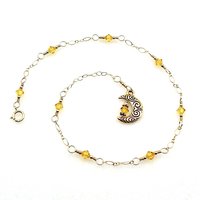 Crescent Moon Anklet Yellow Crystal Celestial Jewelry Adjustable Charm Ankle Bracelet