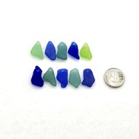 Unusual Charms for Jewelry Making, Top Hole Real Sea Glass Beads, Cobalt Blue Teal Green Craft Supply