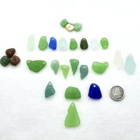 Drilled Sea Glass Mixed Craft Beads Jewelry Supply Horizontal Beach Pendants Two Hole 