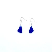 Genuine Sea Glass Earrings Cornflower and Cobalt Blue Beach Glass Jewelry Handmade Gifts