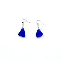 Genuine Sea Glass Earrings Cornflower and Cobalt Blue Beach Glass Jewelry Handmade Gifts