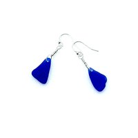 Genuine Sea Glass Earrings Cornflower and Cobalt Blue Beach Glass Jewelry Handmade Gifts
