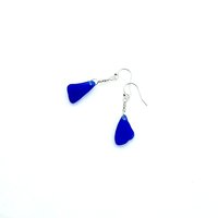Genuine Sea Glass Earrings Cornflower and Cobalt Blue Beach Glass Jewelry Handmade Gifts