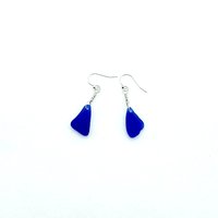 Genuine Sea Glass Earrings Cornflower and Cobalt Blue Beach Glass Jewelry Handmade Gifts