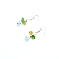 Genuine Sea Glass Drop Earrings Multi Color Handmade Jewelry Unique Beach Gifts