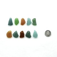 Real Sea Glass Charms or Pendants for Jewelry Making Beach Crafts Green Teal Brown