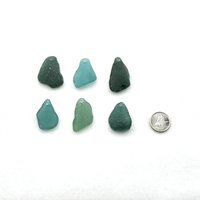 Real Sea Glass Rough Pendants for Jewelry Making Beach Craft Supply Teal Green Blue