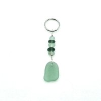 Sea Glass Keychain Green Teal Silver Keyring for Women Handmade Accessories