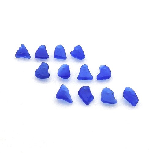 Tiny Blue Sea Glass Unique Beads for Jewelry Making, Sew on Charms for Crafting