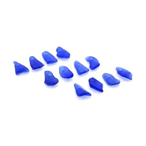 Tiny Blue Sea Glass Unique Beads for Jewelry Making, Sew on Charms for Crafting