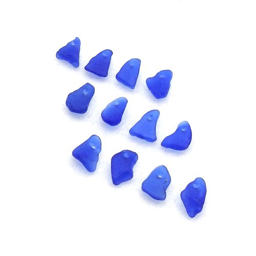 Tiny Blue Sea Glass Unique Beads for Jewelry Making, Sew on Charms for Crafting