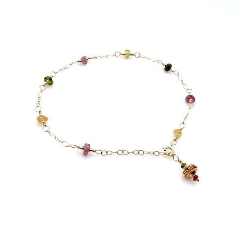 adjustable gold chain with Bali bead dangle
