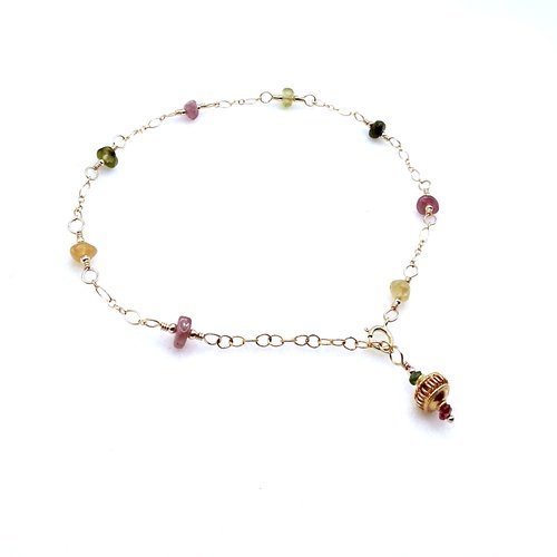 adjustable gold chain with Bali bead dangle