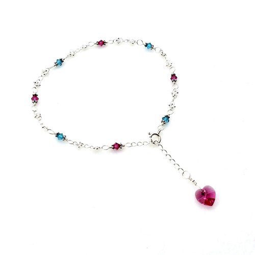 pink and turquoise crystal anklet for women