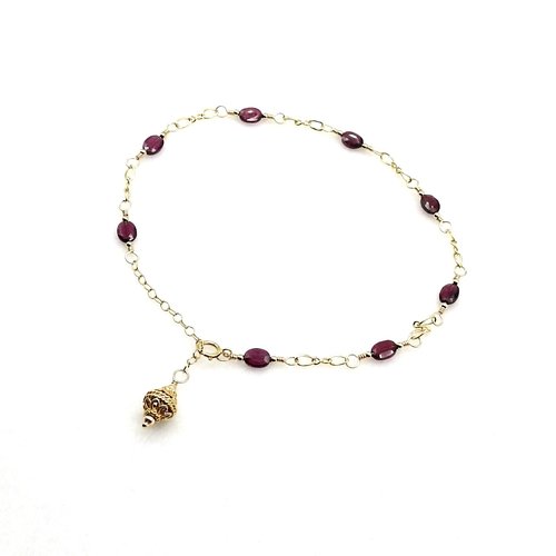 Garnet Gemstone Anklet Deep Dark Burgundy Red Oval Beaded Ankle Bracelet Adjustable Jewelry