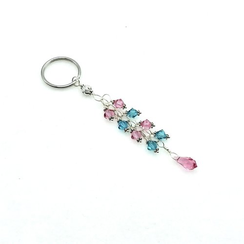 Crystal Dangle Keychain Turquoise Blue Pink Teardrop Charm Silver Chain Car Key Accessories Gifts