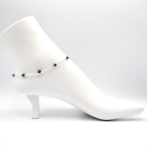 Emerald Green Crystal Heart Anklet Handmade Ankle Bracelet Love Themed Jewelry 
