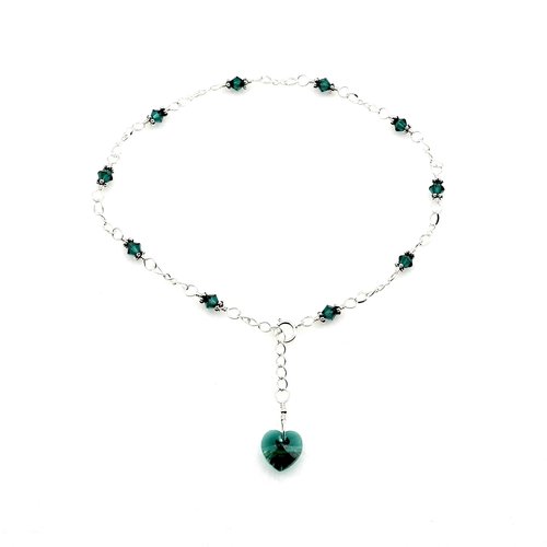 Emerald Green Crystal Heart Anklet Handmade Ankle Bracelet Love Themed Jewelry 