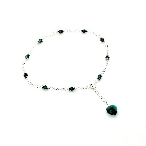 Emerald Green Crystal Heart Anklet Handmade Ankle Bracelet Love Themed Jewelry 