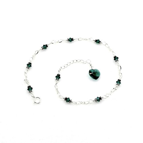 Emerald Green Crystal Heart Anklet Handmade Ankle Bracelet Love Themed Jewelry 